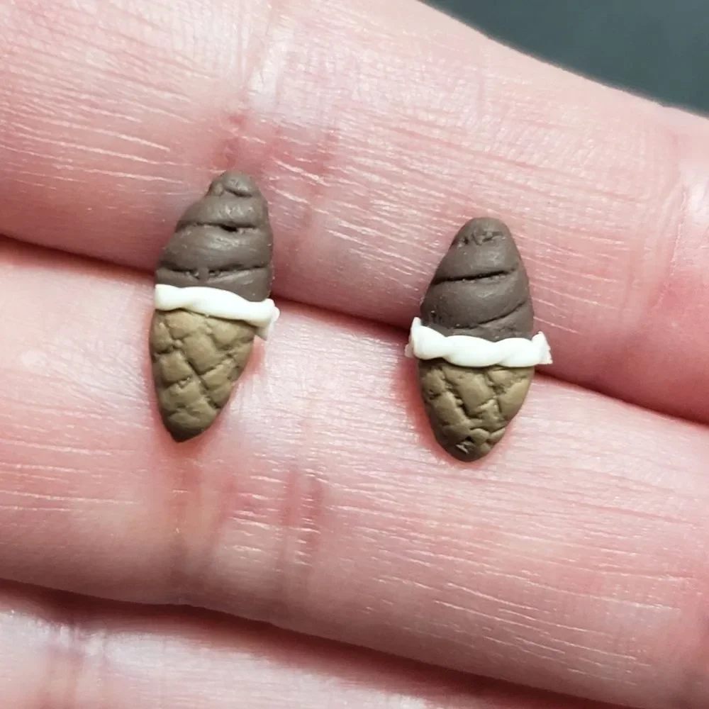 Polymer clay chocolate ice cream cone earrings
